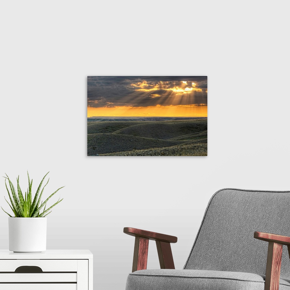 A modern room featuring Rays Of Sunset Light Between The Clouds, Saskatchewan, Canada