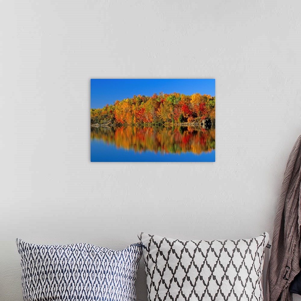 A bohemian room featuring Reflected Autumn Trees In Simon Lake, Naughton, Ontario, Canada