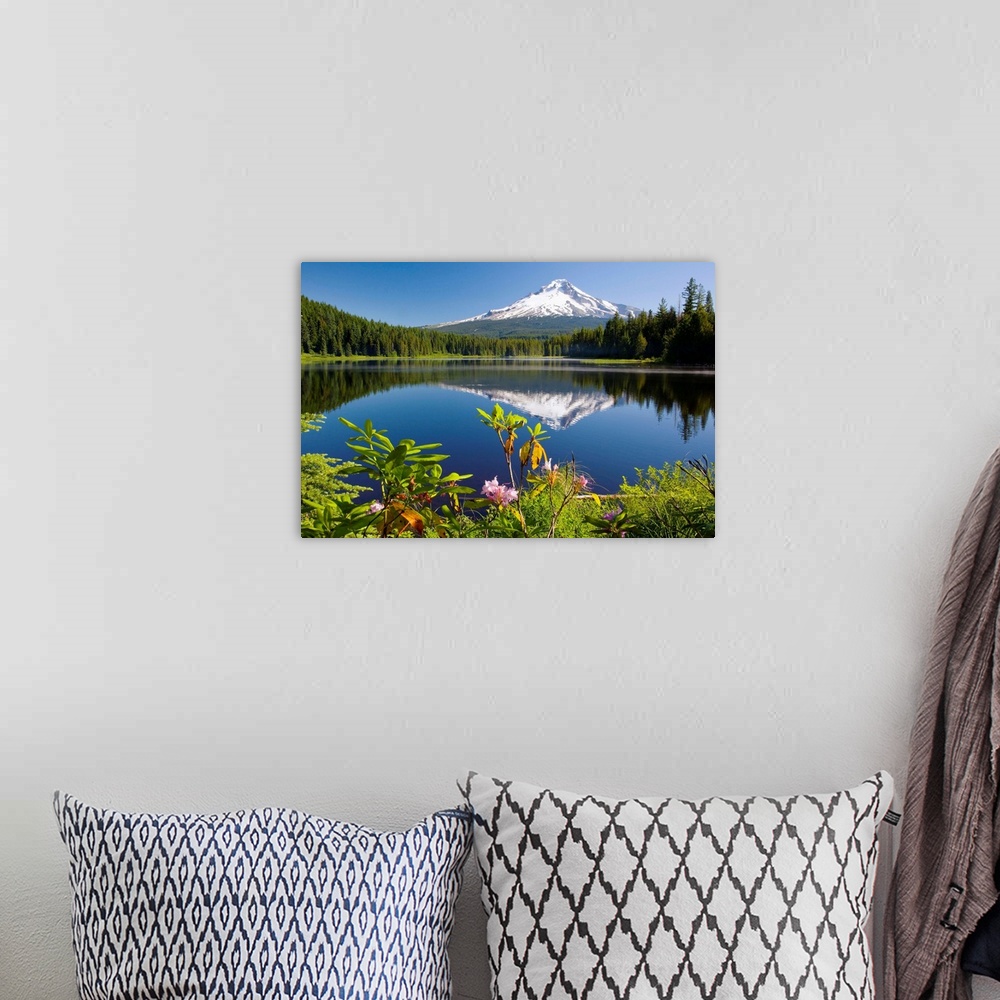 A bohemian room featuring Reflection Of Mount Hood In Trillium Lake In The Oregon Cascades; Oregon