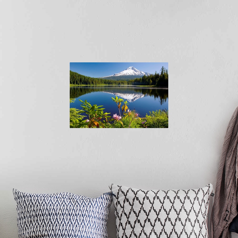 A bohemian room featuring Reflection Of Mount Hood In Trillium Lake In The Oregon Cascades; Oregon