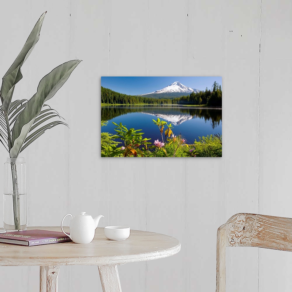 A farmhouse room featuring Reflection Of Mount Hood In Trillium Lake In The Oregon Cascades; Oregon