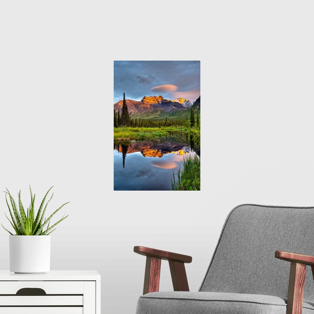 A modern room featuring Reflection Of Skookum Volcano In A Pond, Wrangell St. Ellias National Park, Alaska