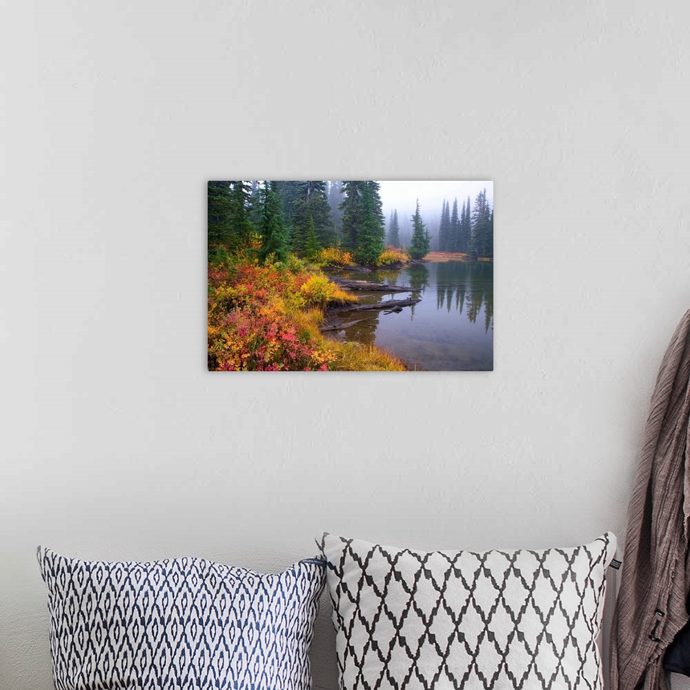 A bohemian room featuring Reflection On Lake In Autumn, Mount Rainier National Park, Washington, USA