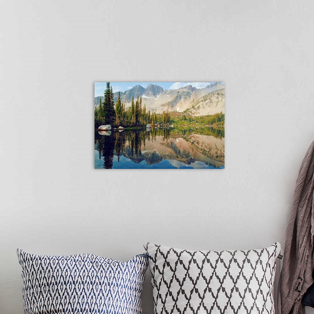 A bohemian room featuring Reflections Of The Trees And Mountains In Blue Lake, Eaglecap Wilderness, Oregon