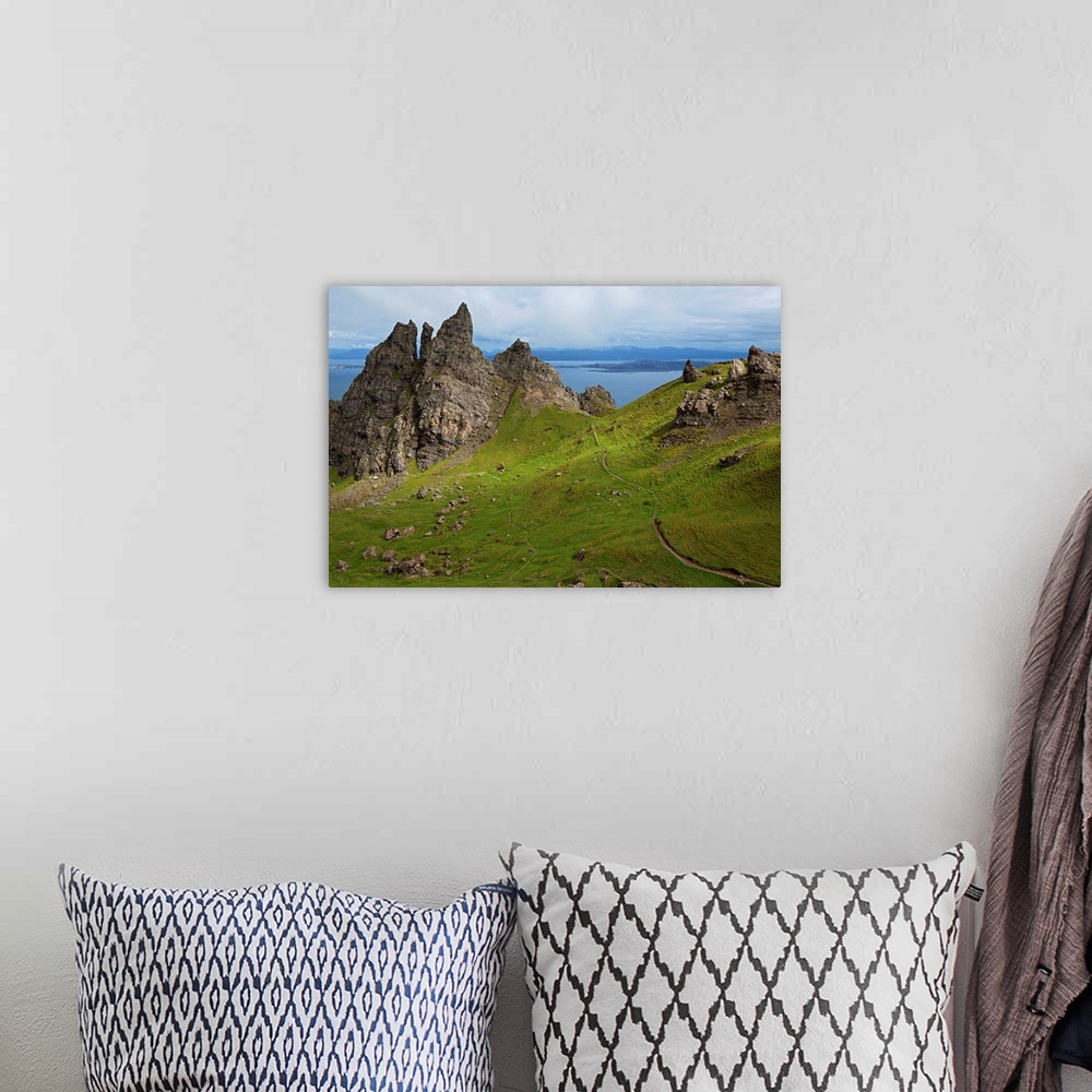 A bohemian room featuring Rock formation on Trotternish Peninsula. Isle of Skye, Hebrides, Scotland.