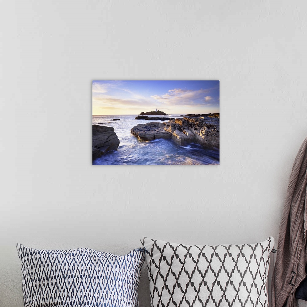 A bohemian room featuring Rocky Coastline and Lighthouse, Godrevy Point, Cornwall, England
