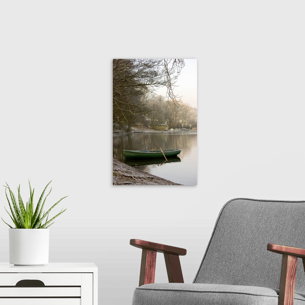 A modern room featuring Rowboat Sitting At The Shore Of A Lake, Cumbria, England