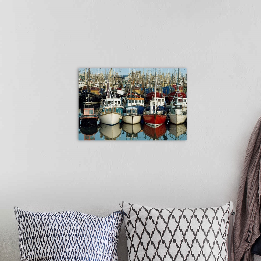 A bohemian room featuring Rows Of Boats In A Harbour, Kilkeel, County Down, Ireland