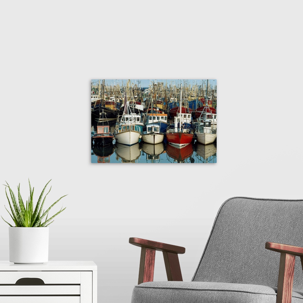 A modern room featuring Rows Of Boats In A Harbour, Kilkeel, County Down, Ireland