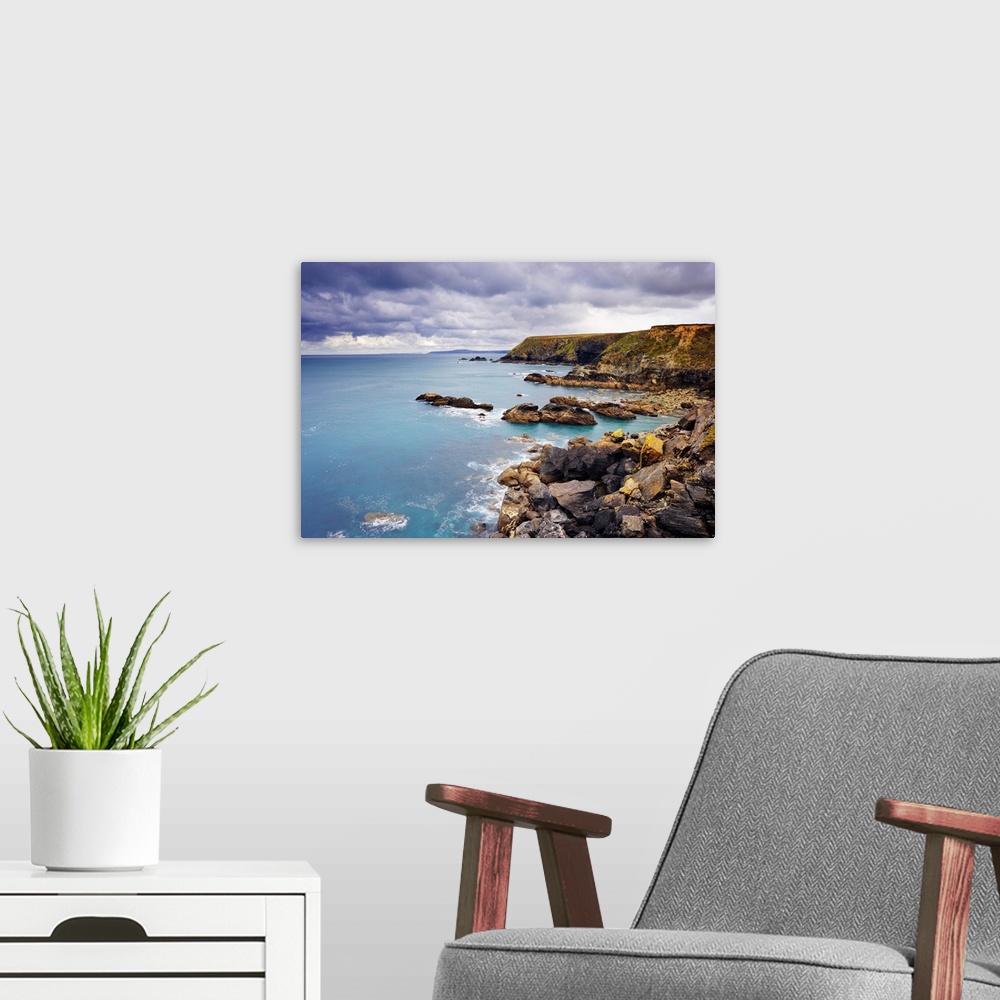 A modern room featuring Rugged Sea Cliffs, Godrevy Point, Cornwall, England