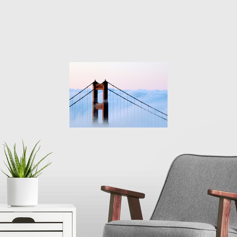 A modern room featuring San Francisco, Golden Gate Bridge, Morning Fog, California, USA