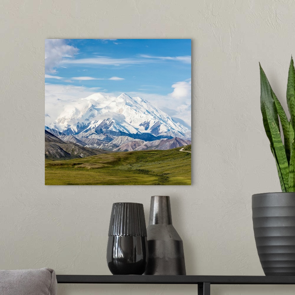 A modern room featuring Scenic view of Denali and Thorofare Pass as seen from Stony Hill, Denali National Park, Interior ...