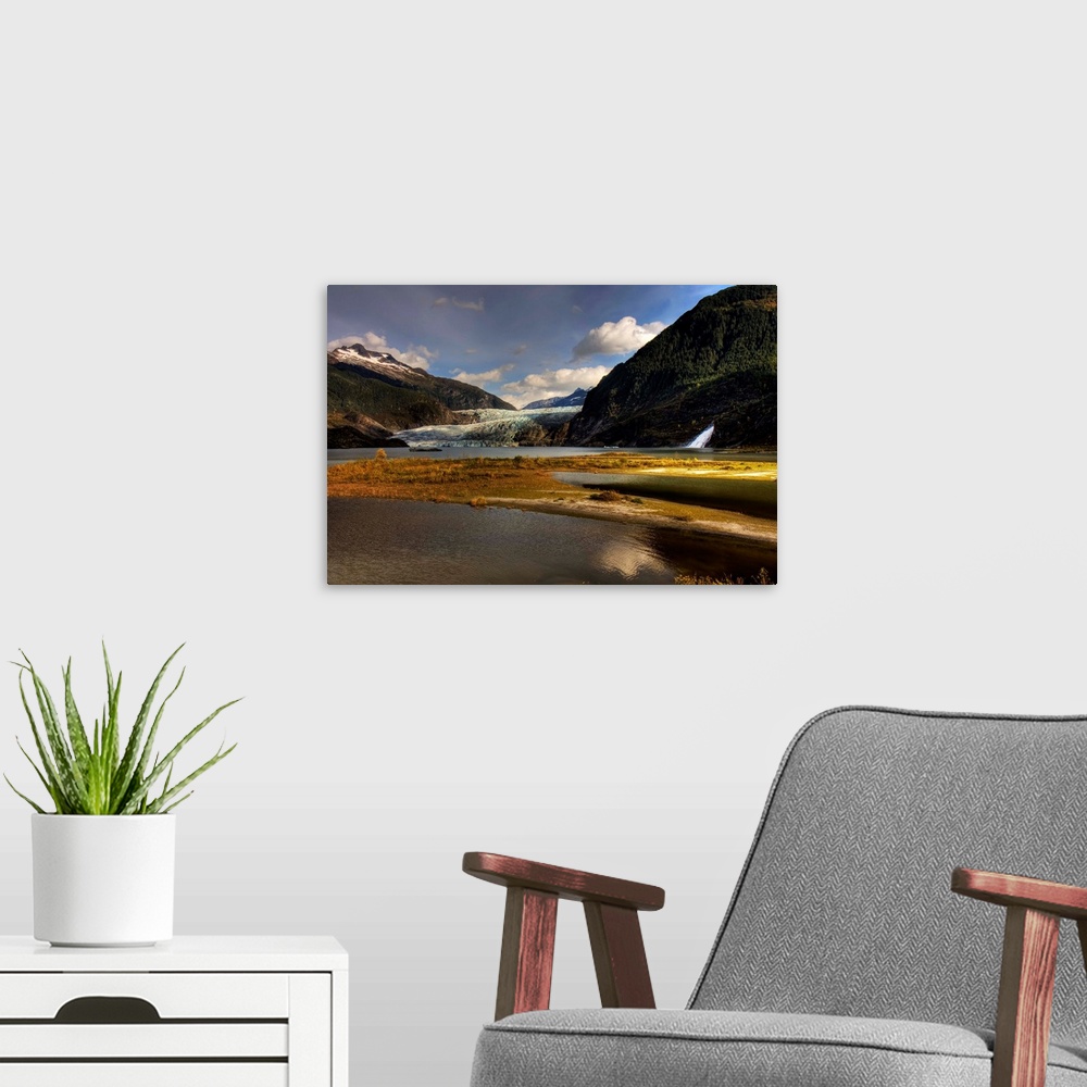 A modern room featuring Scenic view of Mendenhall Glacier near Juneau, Alaska in Autumn