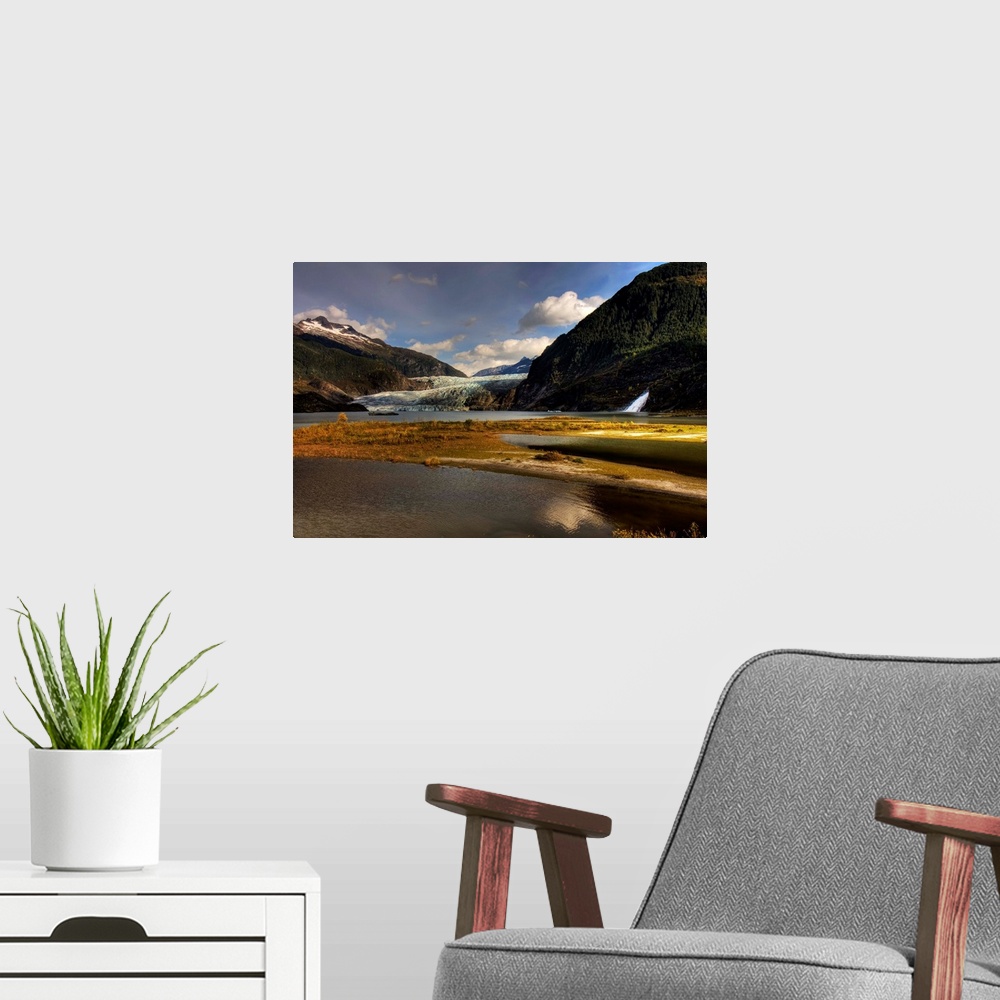 A modern room featuring Scenic view of Mendenhall Glacier near Juneau, Alaska in Autumn
