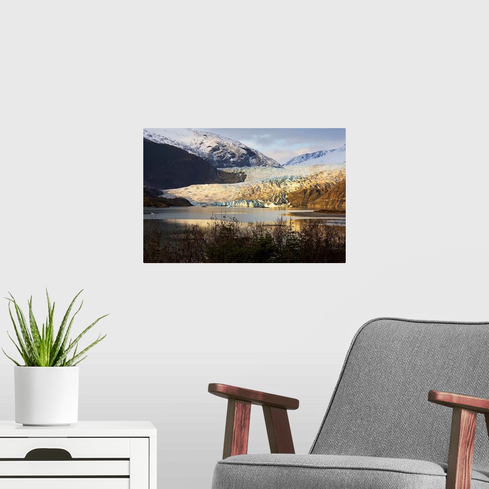 A modern room featuring Scenic view of Mendenhall Glacier near Juneau, Alaska in late Autumn