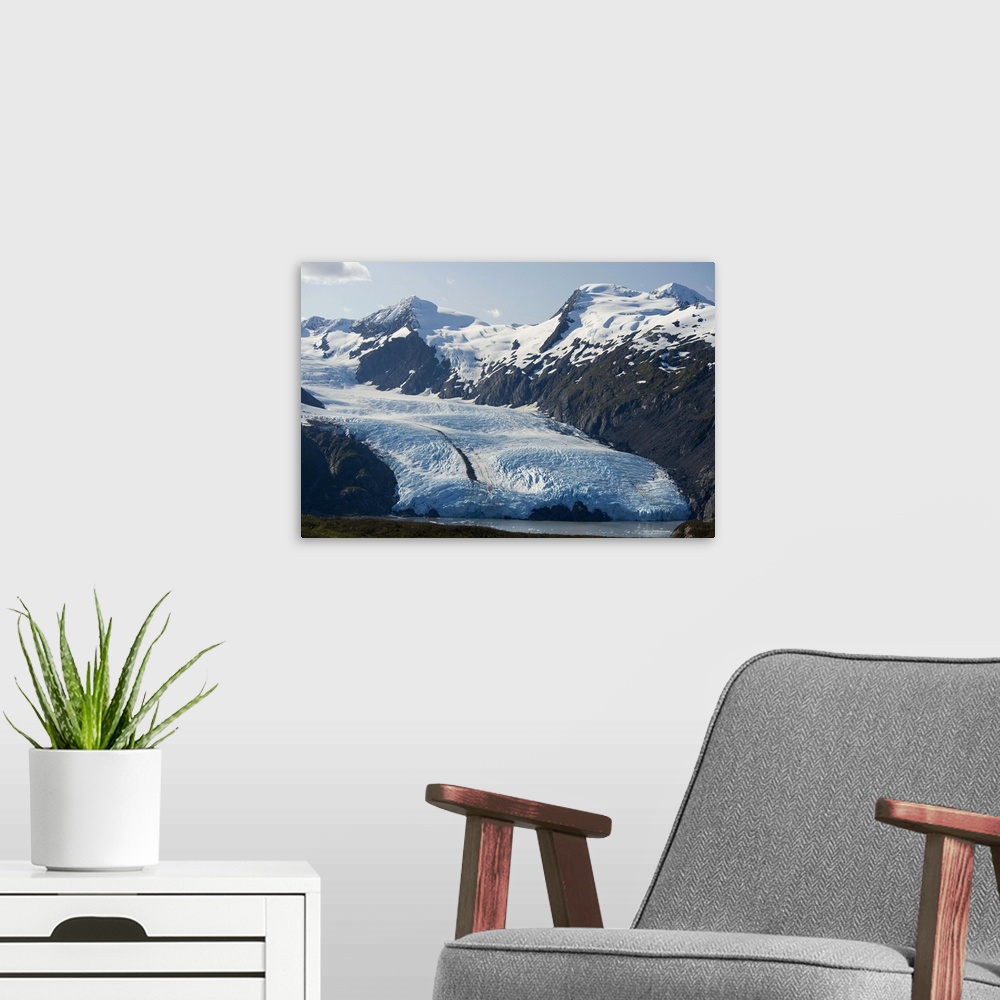A modern room featuring Scenic view of Portage Glacier and Portage Lake as seen from Portage Pass in Southcentral Alaska ...
