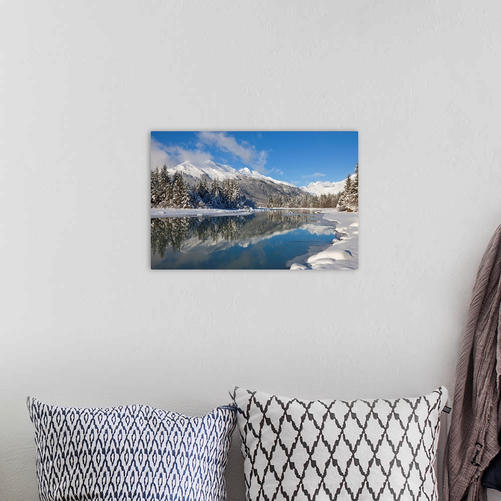 A bohemian room featuring A snowy winter wonderland awaits along the Mendenhall River, Mendenhall Glacier and Towers in the...