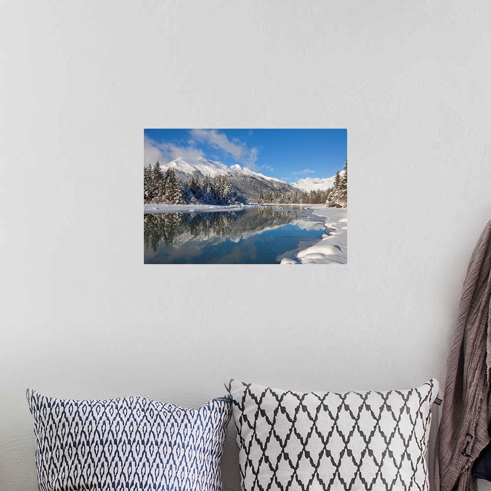 A bohemian room featuring A snowy winter wonderland awaits along the Mendenhall River, Mendenhall Glacier and Towers in the...