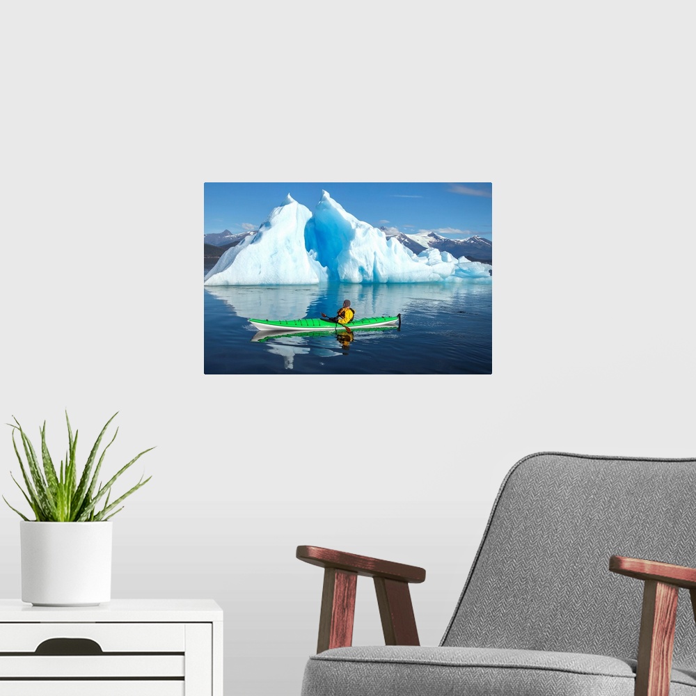 A modern room featuring Sea Kayaker Paddles Beside An Iceberg, Alaska