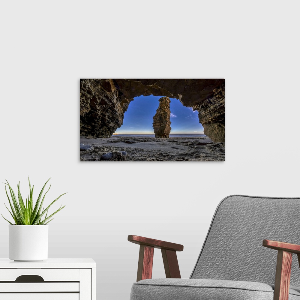 A modern room featuring Sea pillar known as Lot's Wife; South Shields, Tyne and Wear, England