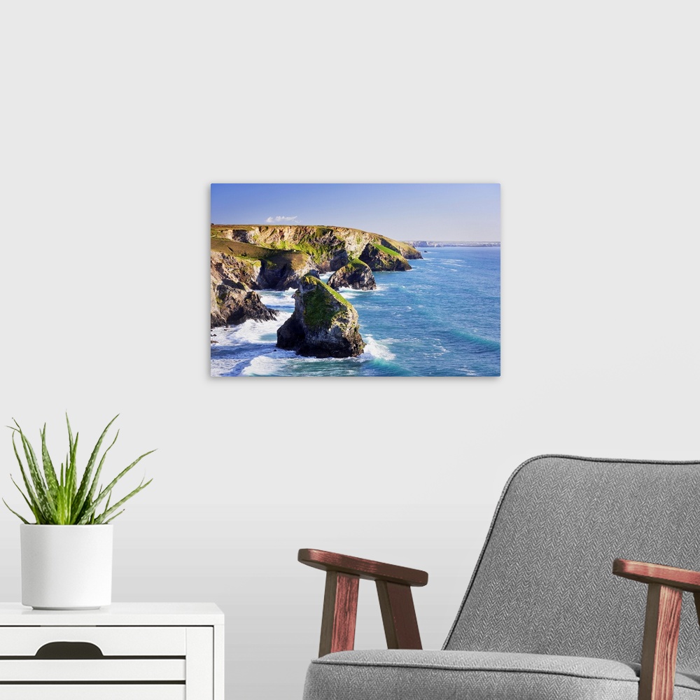 A modern room featuring Sea Stacks of Bedruthan Steps, Cornwall, England