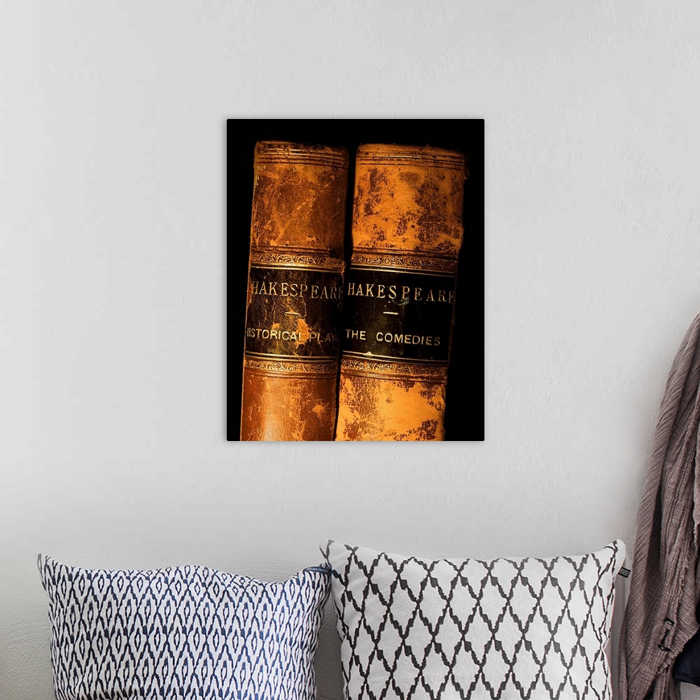 A bohemian room featuring Shakespeare Leather Bound Books