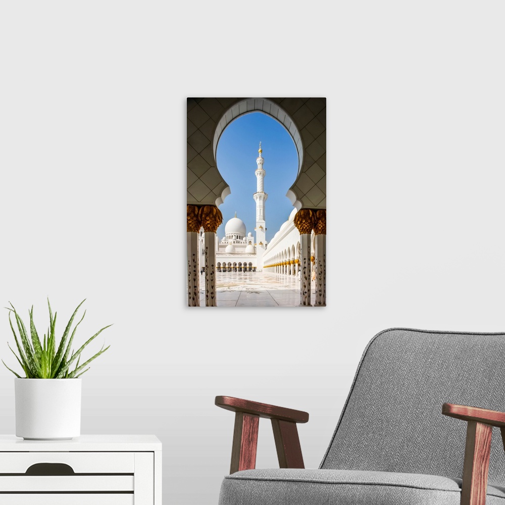 A modern room featuring Sheikh Zayed Grand Mosque. The biggest mosque in the UAE and considered one of the 10 largest mos...