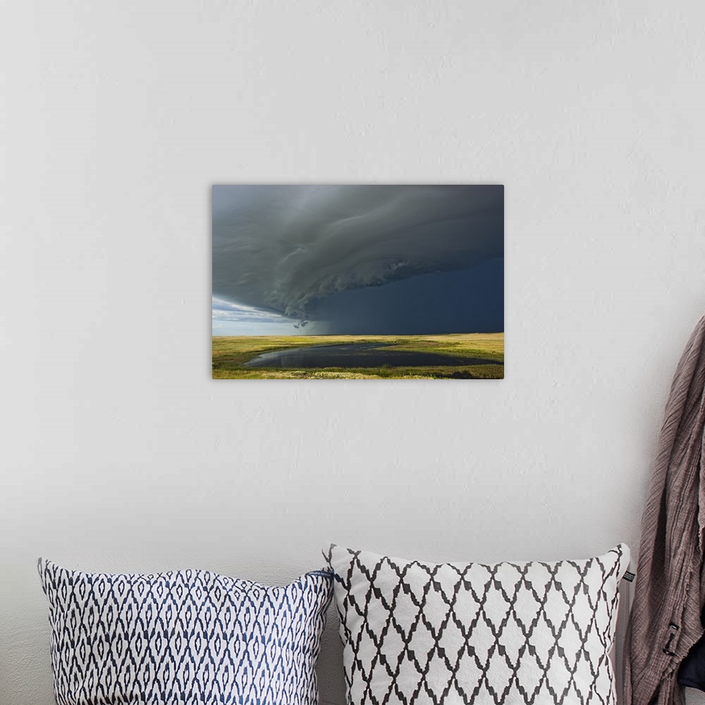 A bohemian room featuring Shelf cloud heralds an approaching thunderstorm over Grasslands National Park; Saskatchewan, Canada