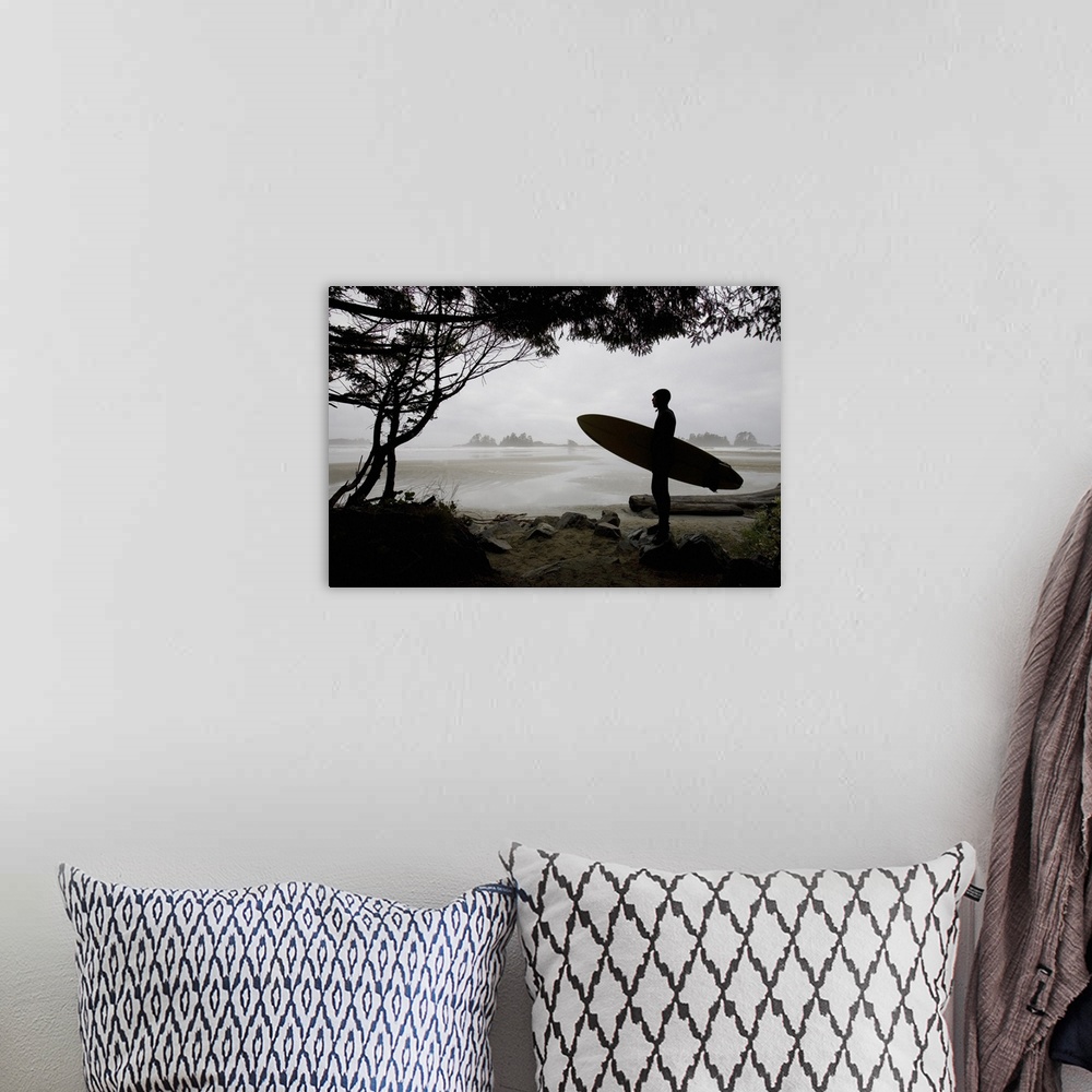A bohemian room featuring Silhouette Of A Surfer Looking Out To The Water From The Beach