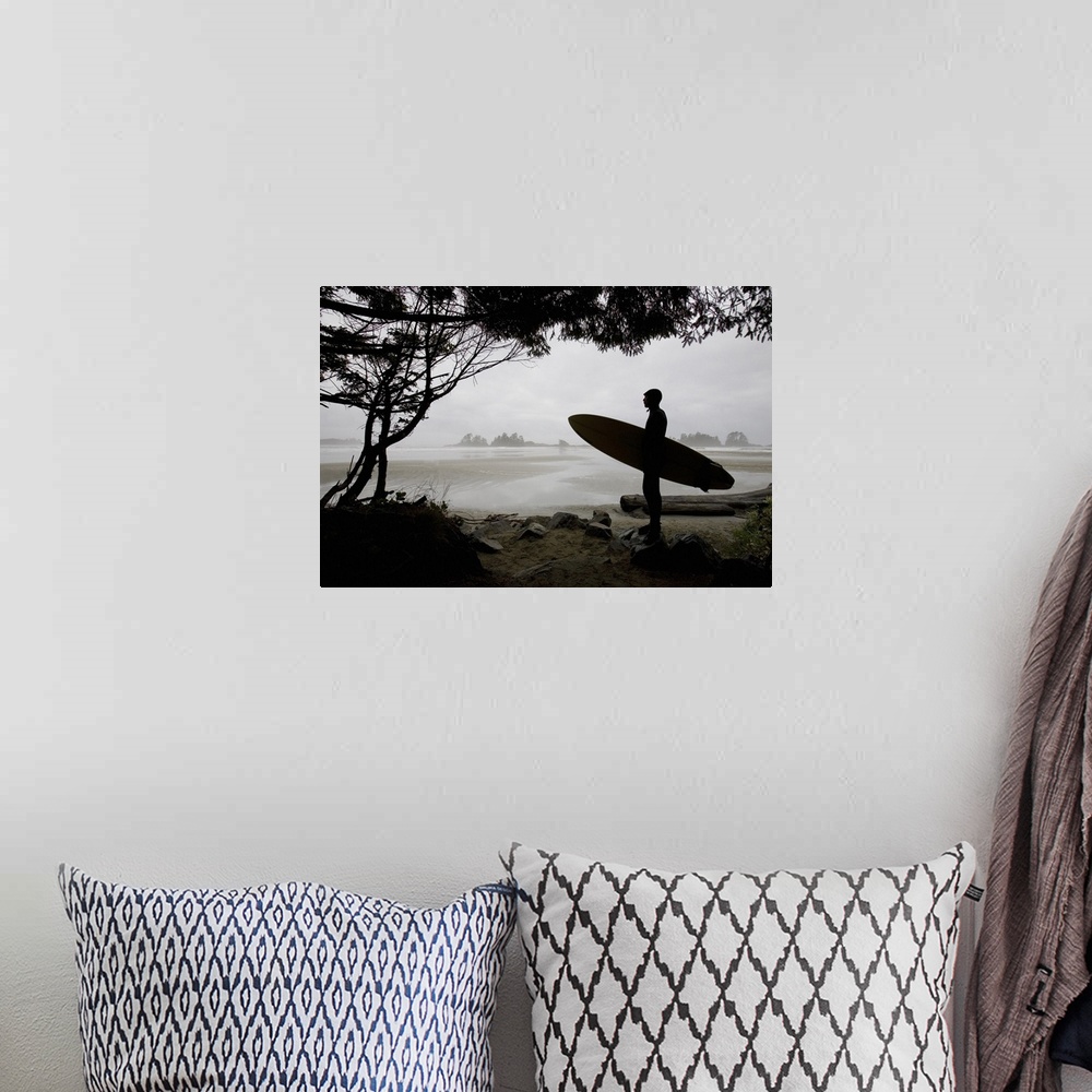 A bohemian room featuring Silhouette Of A Surfer Looking Out To The Water From The Beach