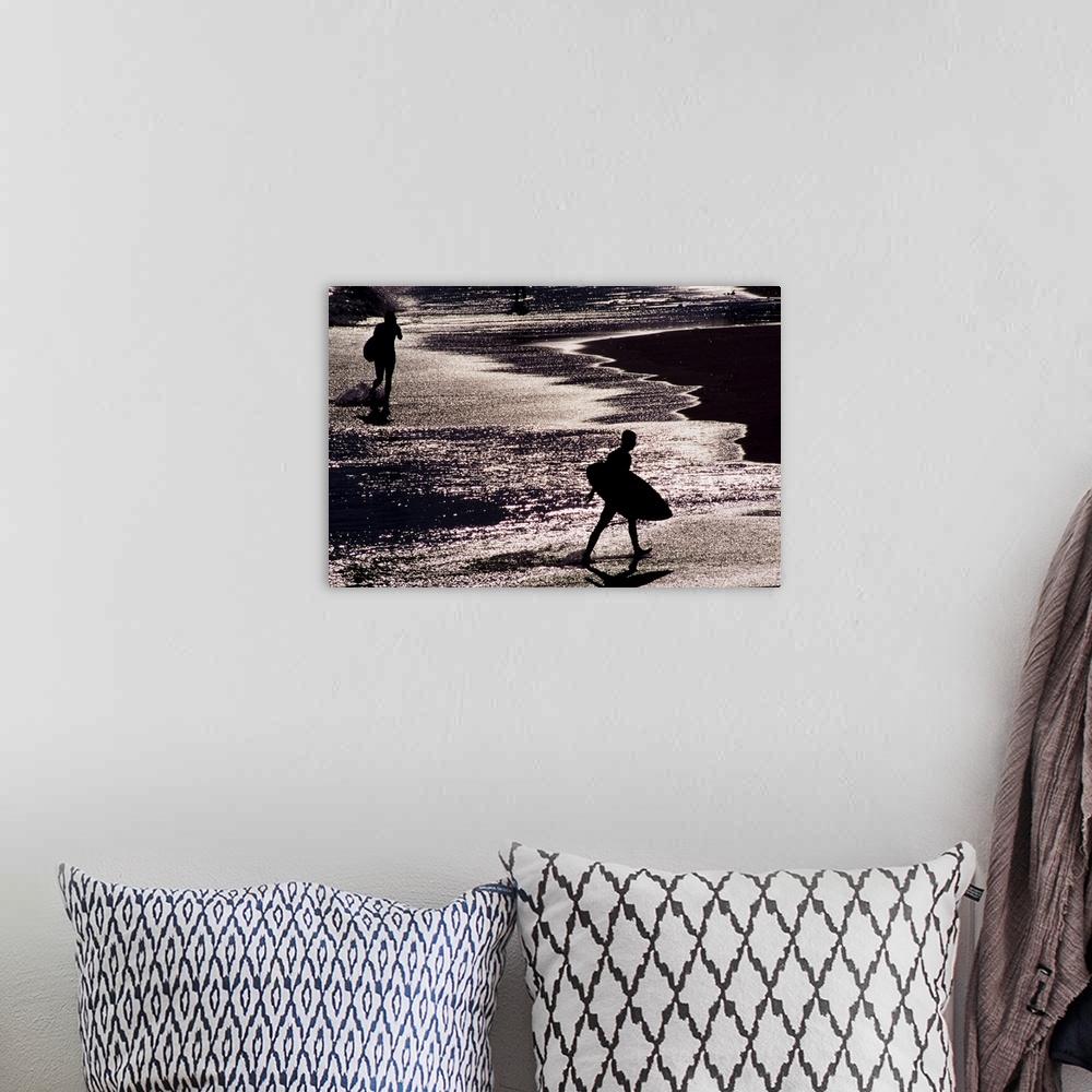 A bohemian room featuring Silhouettes Of Surfers On Beach, California, USA