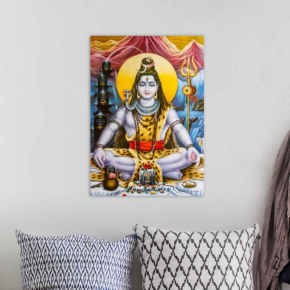 A bohemian room featuring Sitting Shiva picture.