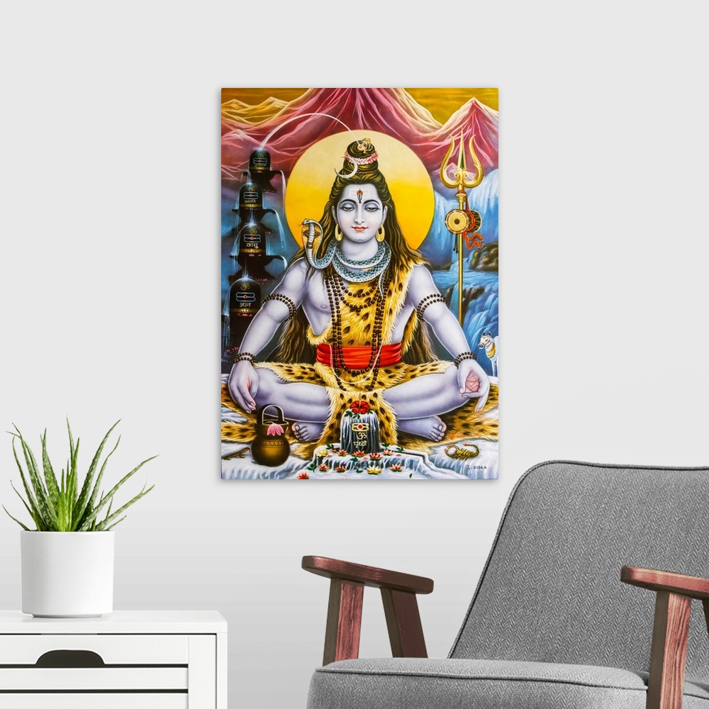A modern room featuring Sitting Shiva picture.