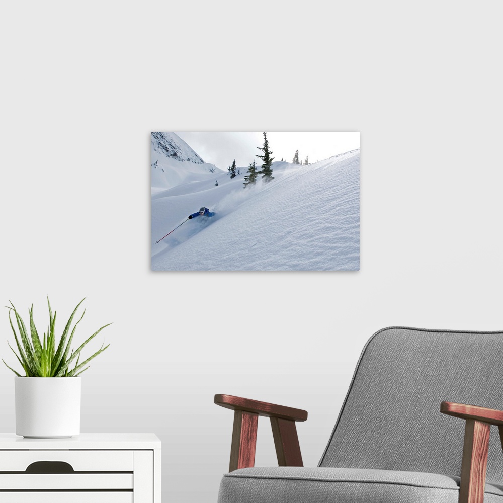A modern room featuring Skier Shredding Powder Below Nak Peak, Cascade Mountains, BC, Canada