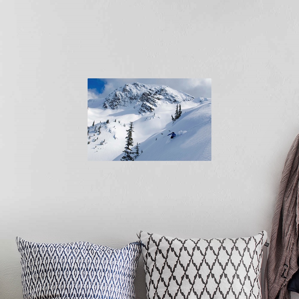 A bohemian room featuring Skier Shredding Powder Below Nak Peak, Cascade Mountains, BC, Canada