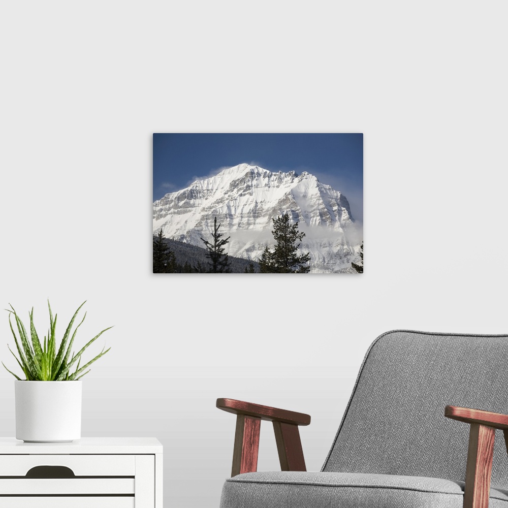 A modern room featuring Snow-Covered Mount Temple; Lake Louise, Alberta, Canada