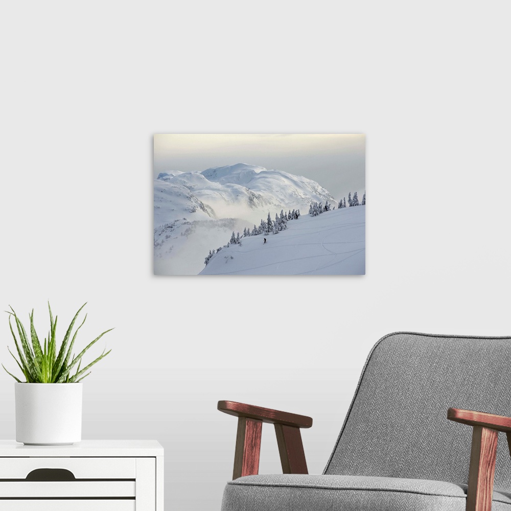 A modern room featuring Snowboarders And Skiers Enjoy The Fresh Snow, Juneau, Alaska
