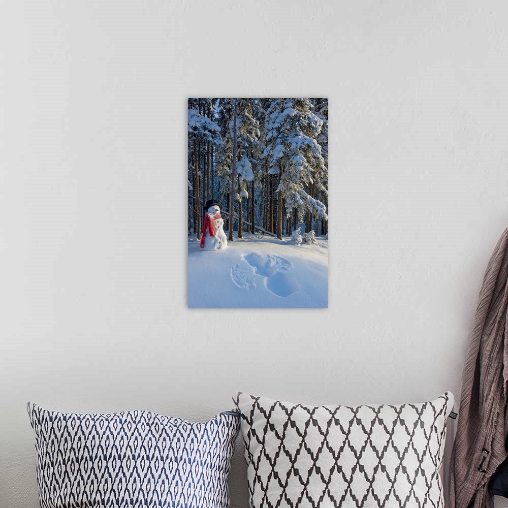 A bohemian room featuring Snowman and freshly made snow angel