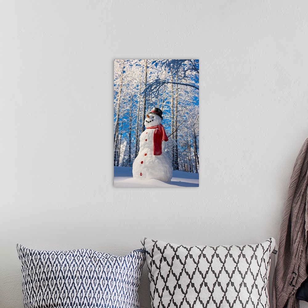 A bohemian room featuring Snowman With Red Scarf And Black Top Hat, Eagle River, Alaska