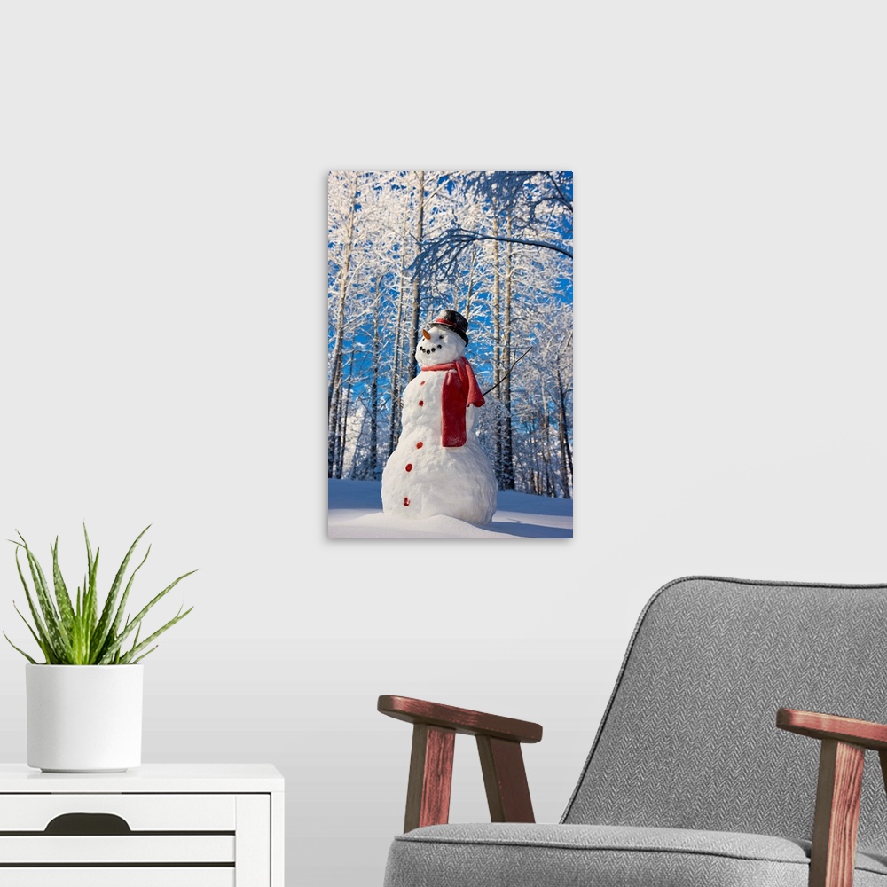 A modern room featuring Snowman With Red Scarf And Black Top Hat, Eagle River, Alaska