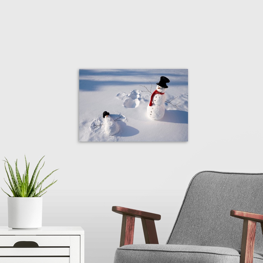 A modern room featuring Snowmen In Forest Making Snow Angel, Alaska