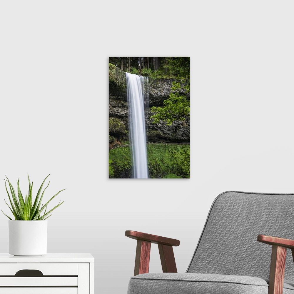 A modern room featuring South Falls Is The Most Popular Waterfall At Silver Falls State Park; Silverton, Oregon, United S...