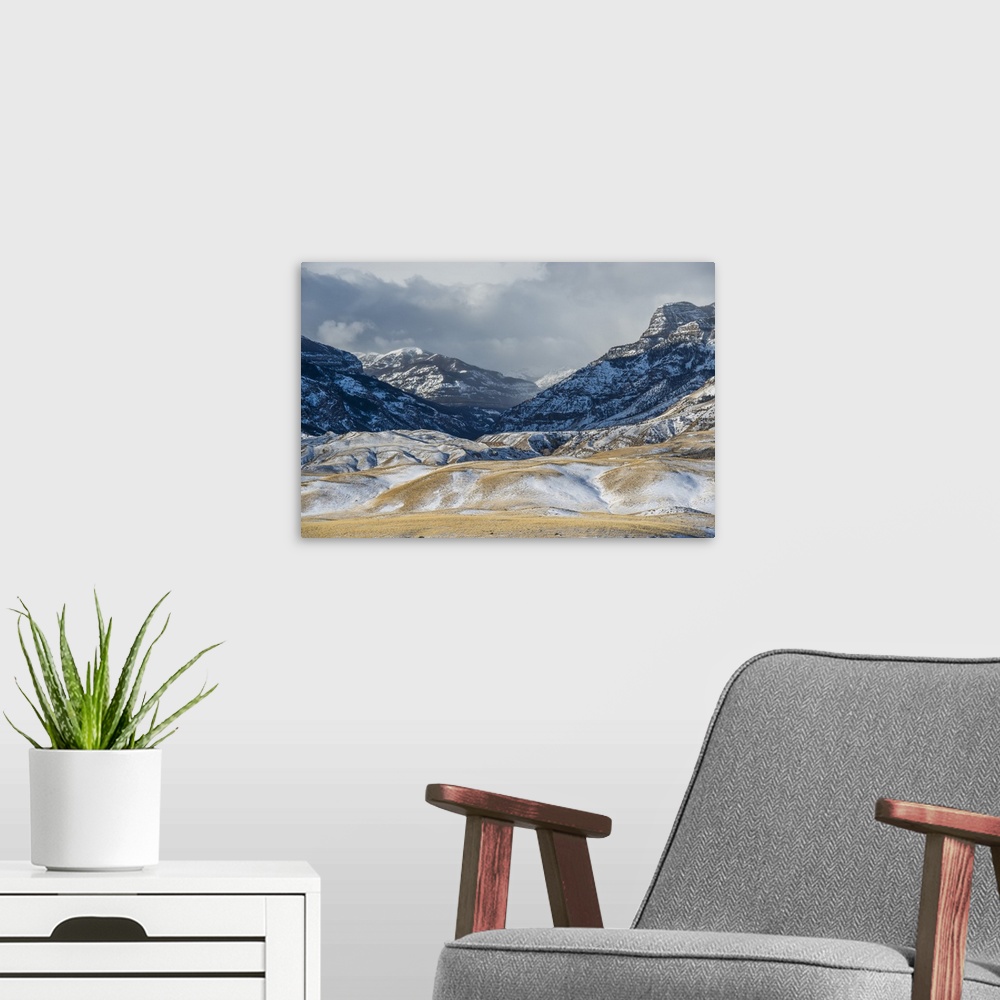 A modern room featuring South Fork of the Shoshone River in Winter Wyoming, United States of America