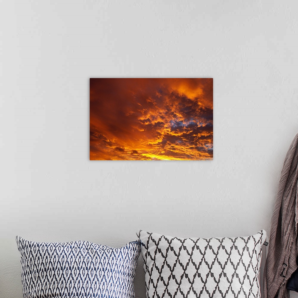 A bohemian room featuring Spectacular Large Clouds At Sunrise, Orange Pink Golden Sky