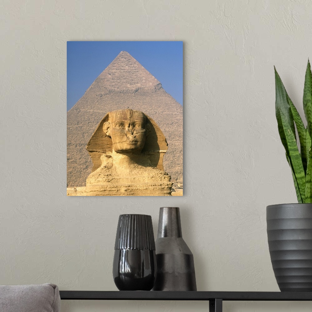 A modern room featuring Sphinx In Front Of Great Pyramid Of Chephren; Giza, Egypt