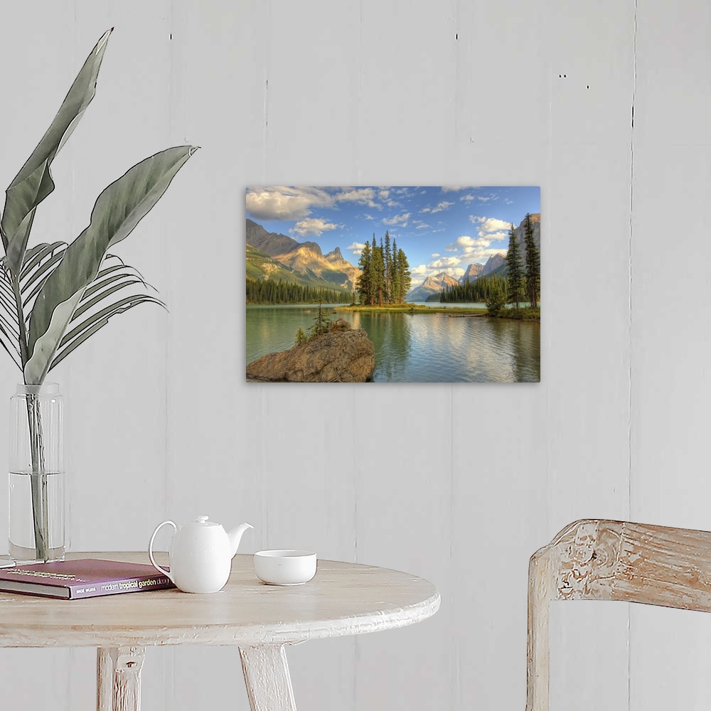 A farmhouse room featuring Spirit Island At Sunset, Maligne Lake, Jasper National Park, Alberta, Canada