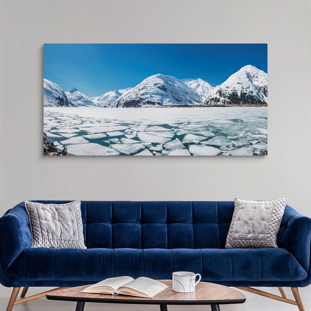 A modern room featuring Spring ice breaking apart on the surface of Portage Lake, Chugach mountains, Chugach National For...