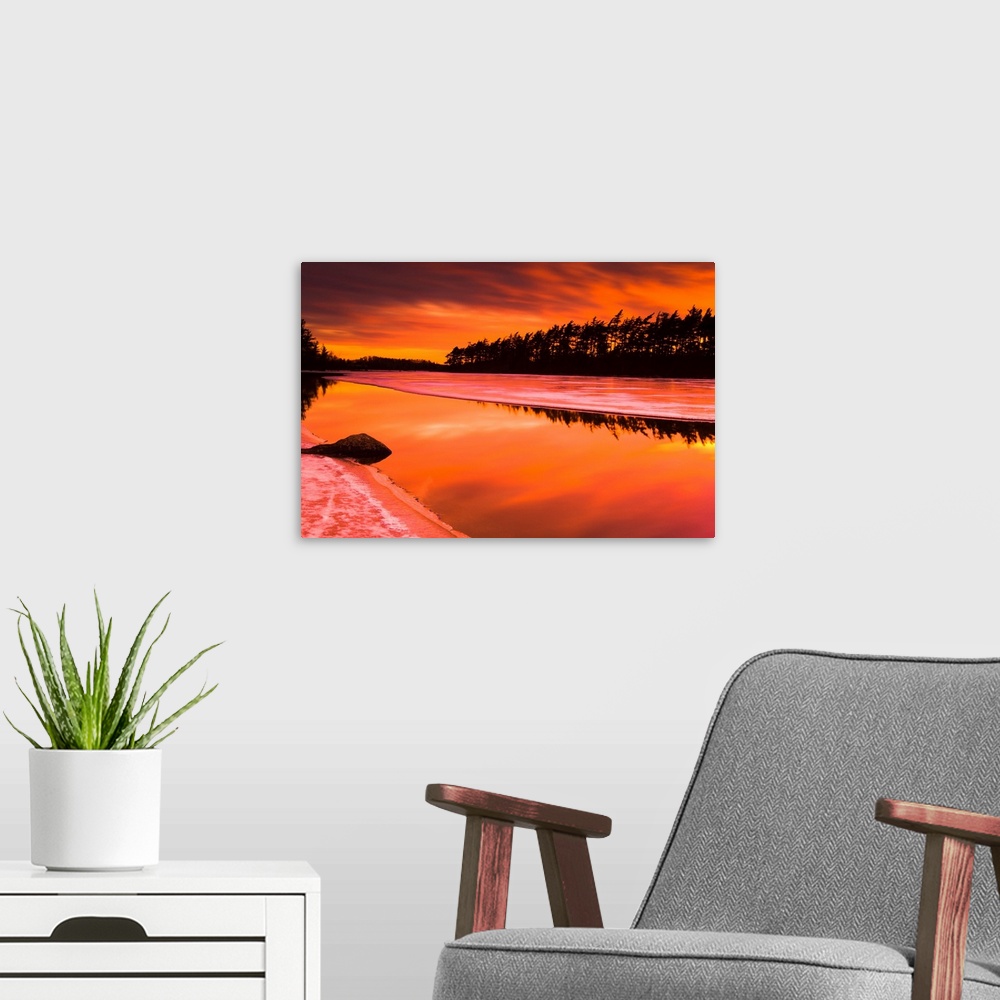 A modern room featuring Spring Thaw Sunset, Rocky Lake, Nova Scotia, Canada