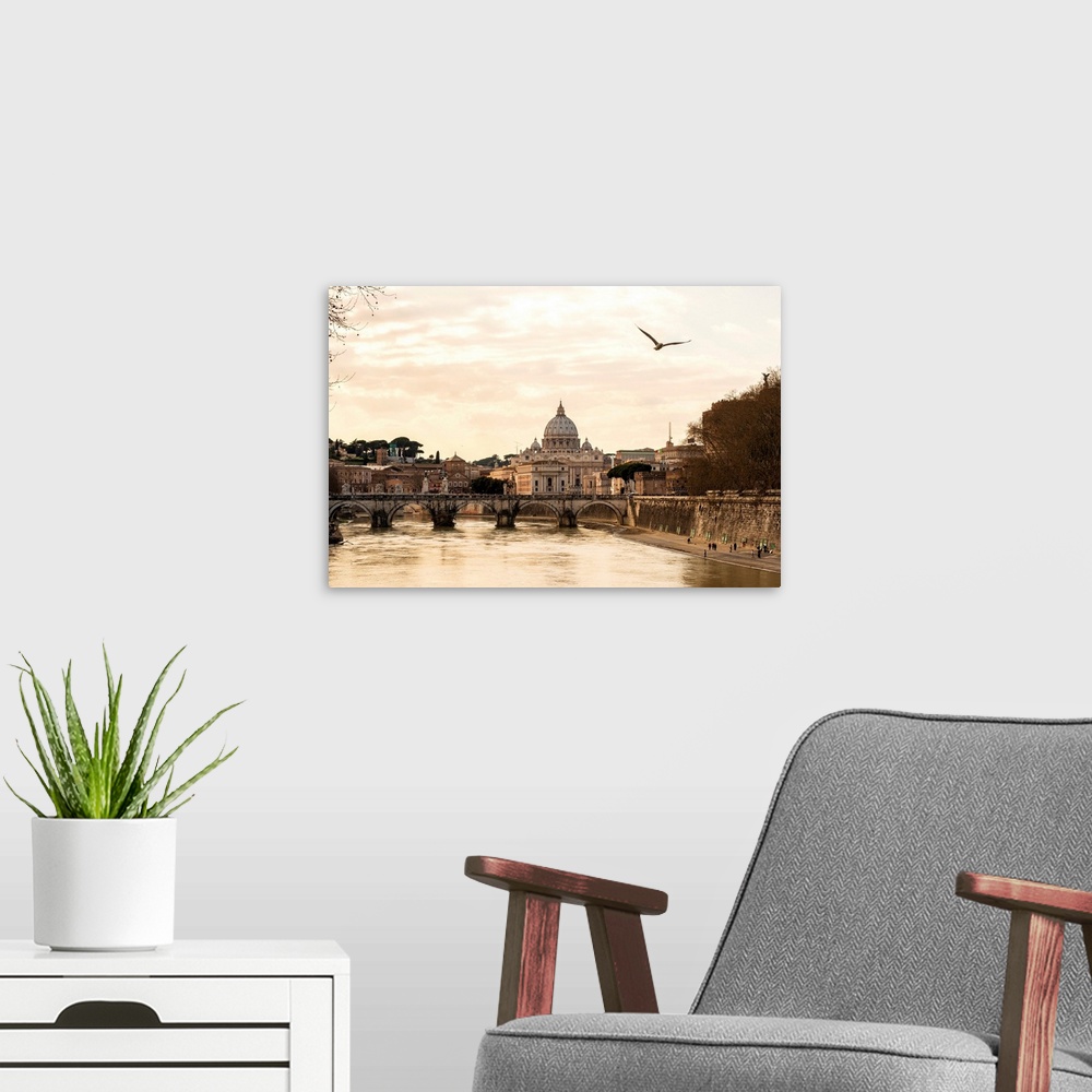 A modern room featuring St. Peter's basilica and River Tiber, Rome, Lazio, Italy