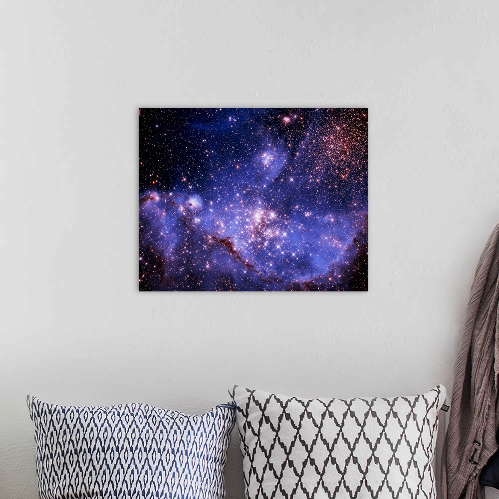 A bohemian room featuring Photograph of colorful clouds and bright stars in the cosmos. Product does not include actual lig...